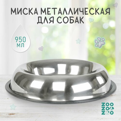ZooZooZoo Миска металлическая для собак с резиновой подставкой, 950мл, 25.5см