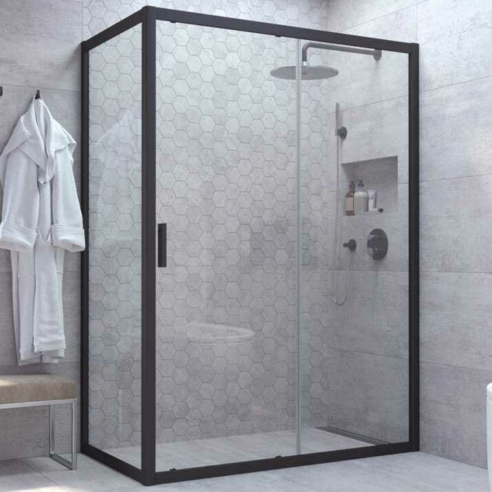 Душевой уголок Vegas Glass ZP+ZPV NOVO 120*90 02М 01 профиль черный матовый, стекло прозрачное