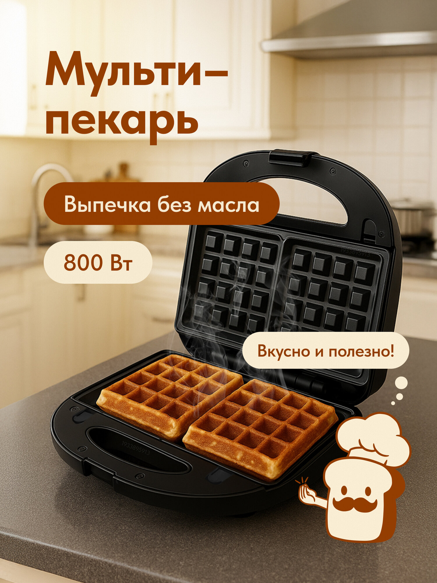 Мультипекарь 8 в 1 Luma Bella с антипригарным покрытием вафельница бутербродница гриль электрический 800 Вт LB-58052