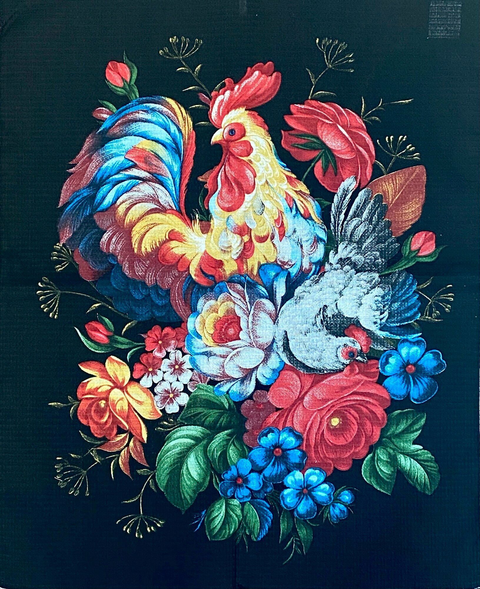 Кухонное полотенце Вафельное с петелькой для подвешивания 50*63 см "Жостовская роспись" в подарок на Пасху, на День Рождения, на 8 марта из 100% хлопка