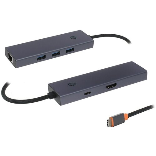 Хаб USB Baseus OS Flite Series 6-Port Type-C - HDMI + 3xUSB 3.0+PD+RJ45 Space Grey B00052807813-00