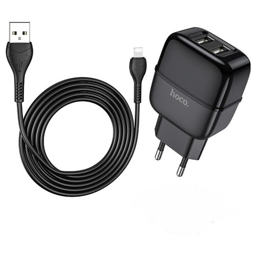 фото Блок питания сетевой 2 usb hoco c77a highway 2400mah пластик кабель apple 8 pin