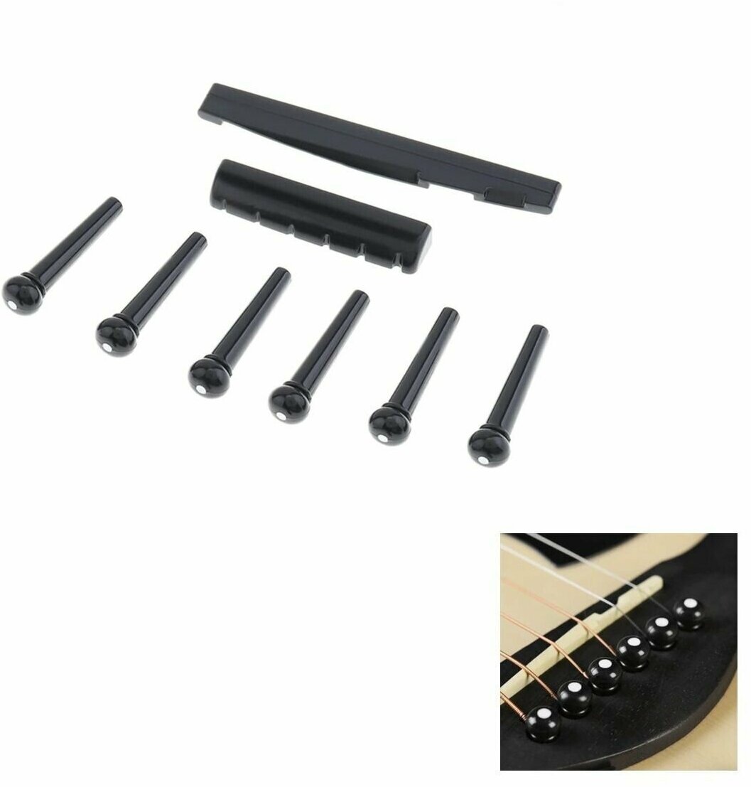 Штифты для 6-струнного гитарного моста, верхний и нижний порожек для акустической гитары, цвет черный
