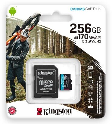 Карта памяти MicroSD 256Gb Kingston Class 10 Canvas Go Plus UHS-I U3 V30 A2 (SDCG3/256GBSP)