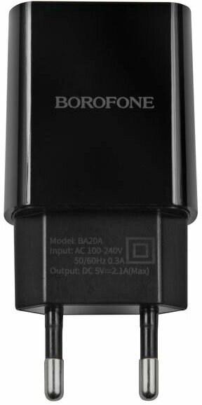 Сетевое зарядное устройство Borofone BA20A Sharp, USB-A, 2.1A, черный Noname - фото №13