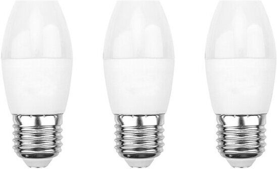 Светодиодная лампа Rexant Свеча E27, 7.5 Вт, 713 Лм (=60 Вт), 2700 K (теплый свет), упаковка 3 шт.