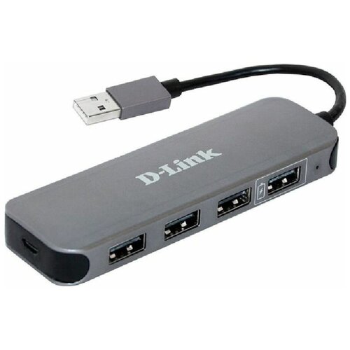 Концентратор USB 2.0 D-Link DUB-H4/D1A/E1A 4 x USB 2.0 черный d link dub h7 e1a концентратор с 7 портами usb 2 0 1 порт с поддержкой режима быстрой зарядки