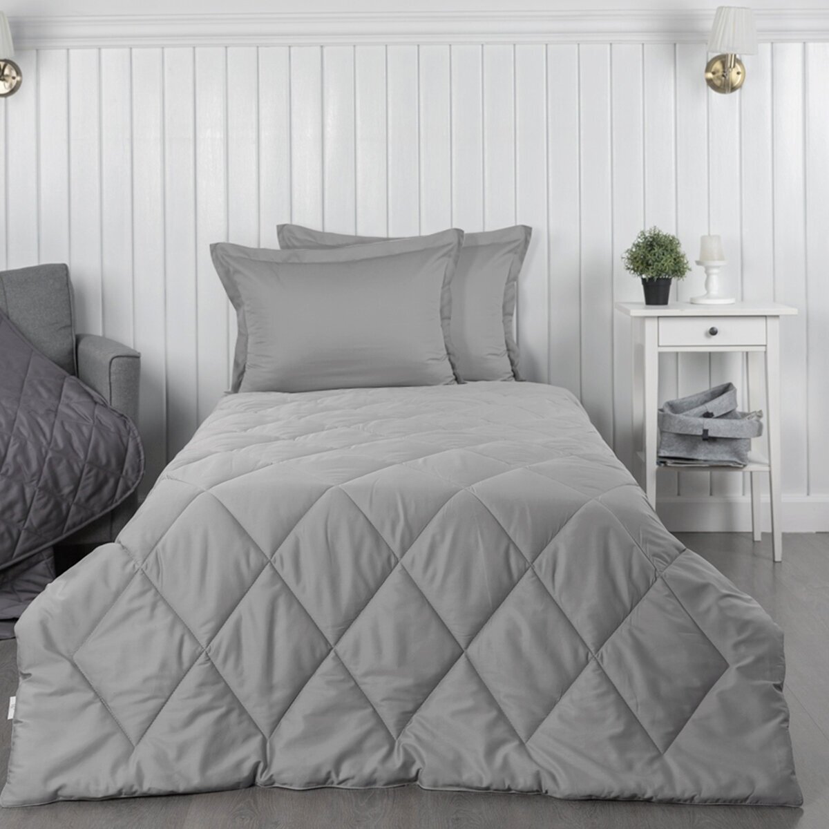 Комплект постельного белья La Prima постельное бельё сатин С одеялом 2 наволочки серебристая дымка, размер 140 х 205 см