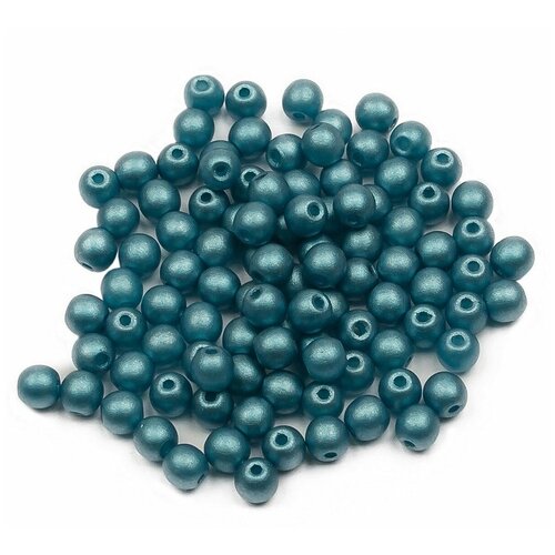 Стеклянные чешские бусины, круглые, Round Beads, 3 мм, цвет Alabaster Metallic Blue Turquoise, 100 шт.