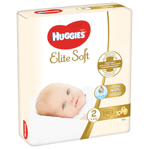 фото Huggies подгузники elite soft 2 (4-6 кг) 82 шт.