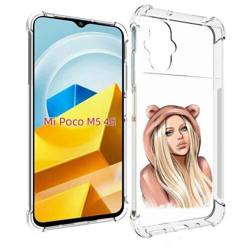 Чехол MyPads блондинка-в-капюшоне женский для Xiaomi Poco M5 задняя-панель-накладка-бампер