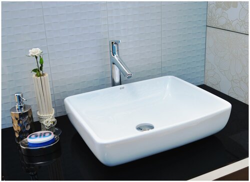 Комплект 3 предмета: Керамическая накладная раковина для ванной Gid N9132 с сифоном А-3202и донным клапаном хром H6717