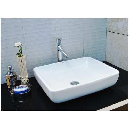 Комплект 3 предмета: Керамическая накладная раковина для ванной Gid N9132 с сифоном А-3202и донным клапаном хром H6717