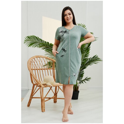 фото Халат женский цвета олива, размер 64 натали