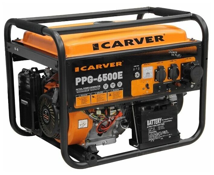 Генератор CARVER PPG- 6500Е (LT-188F, 5,0/5,5кВт, 220В, бак 25л, эл. стартер, обмотка медь)