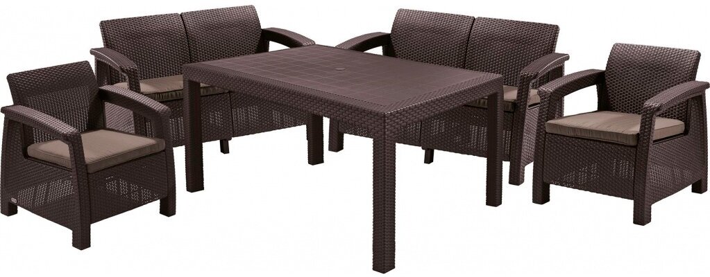Комплект мебели KETER CORFU FIESTA (128x70х79), 2 дивана+2 кресла+стол, коричневый