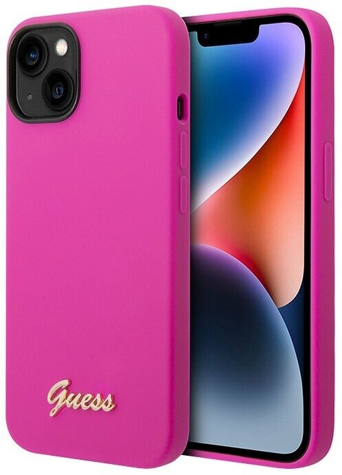 Guess для iPhone 14 Plus чехол Liquid silicone Gold metal logo Hard Fuchsia