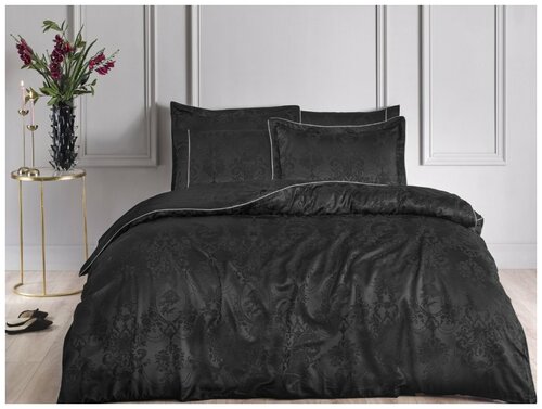 Комплект постельного белья Tivolyo home GRANT, евро, чёрный