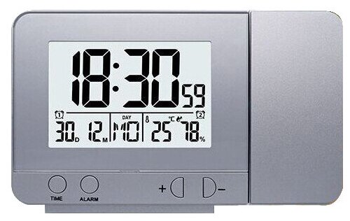 Часы будильник с проекцией времени на потолок Серебряный - фотография № 1