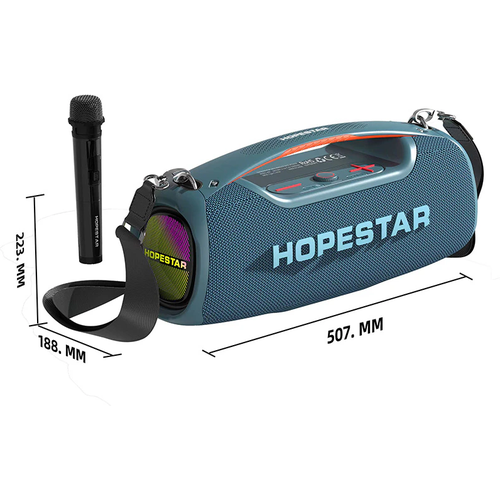 Портативная Беспроводная Bluetooth Колонка Hopestar A60, 100W / Караоке Система / Беспроводной Микрофон / Синяя