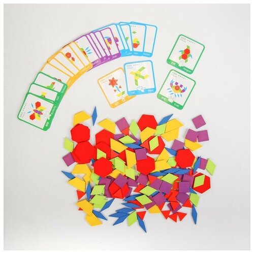 SUI Деревянная игрушка «Развивающий геометрический пазл», 24,5 × 21,3 × 4 см, 24 карточки, 155 деталей