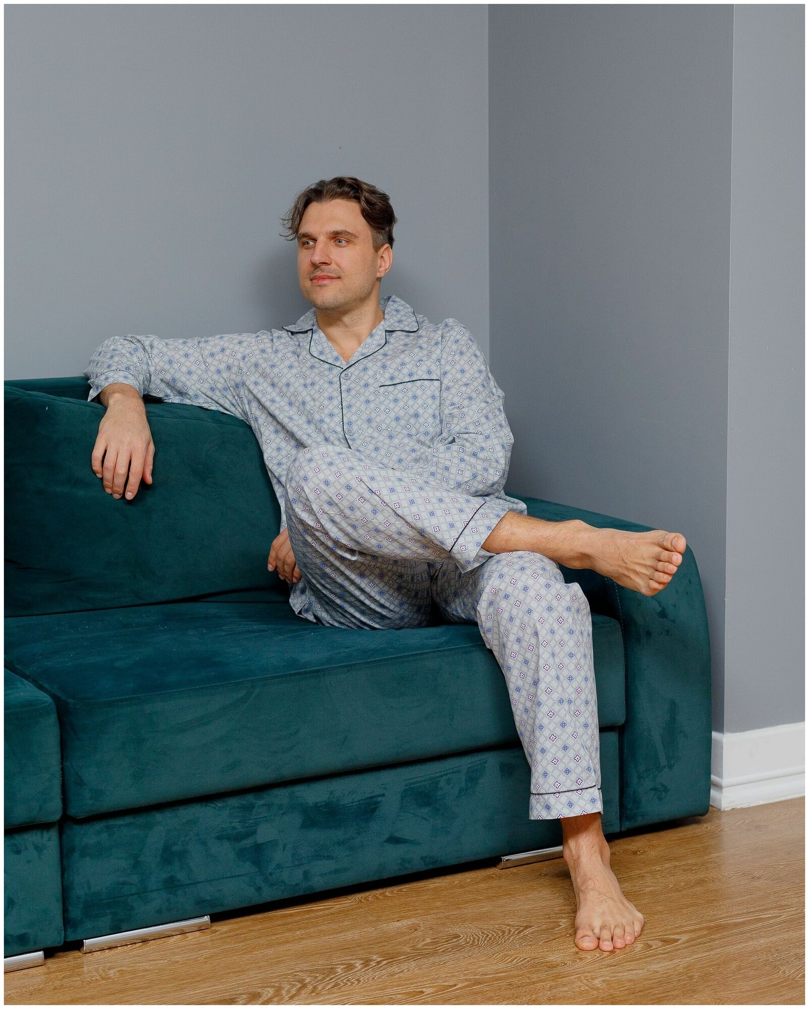 Пижама мужская с брюками и рубашкой с длинным рукавом хлопок Global_размер52 - фотография № 11