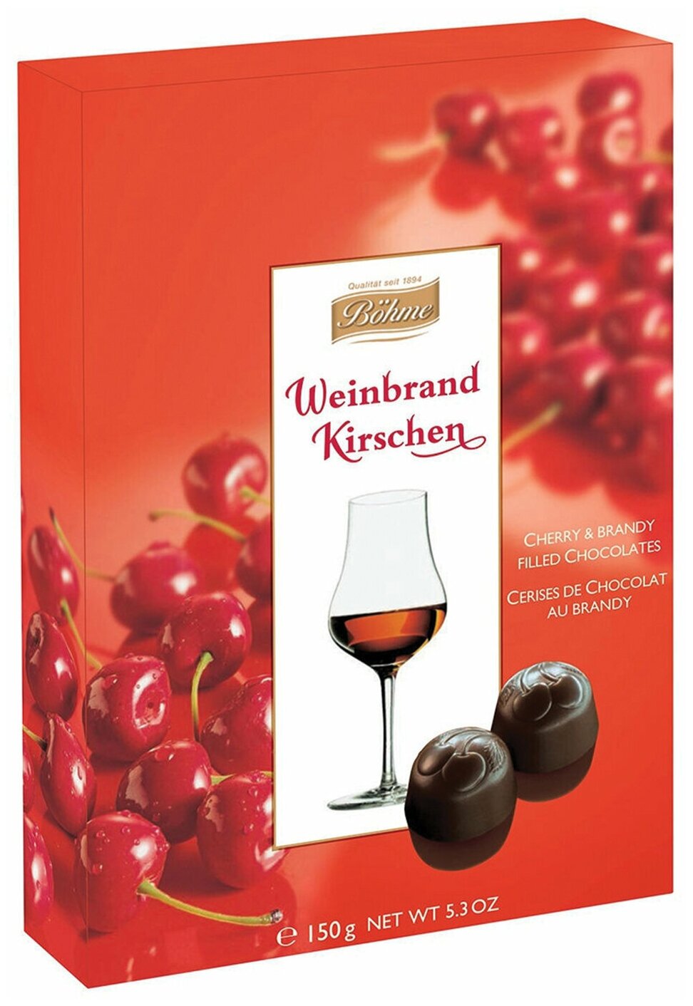 Конфеты шоколадные BOHME «Weinbrand Kirschen» с вишней в коньяке, 150 г, картонная коробка - фотография № 3