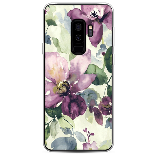Силиконовый чехол на Samsung Galaxy S9 + / Самсунг Галакси С9 Плюс Сиреневые цветы-акварель