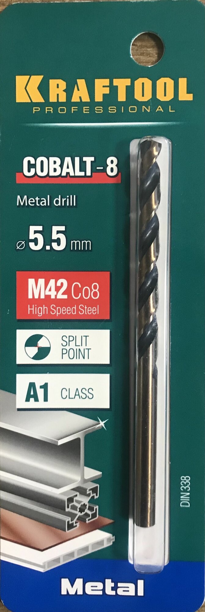 KRAFTOOL COBALT 5.5 х93мм, Сверло по металлу HSS-Co(8%) , сталь М42(S2-10-1-8) - фотография № 6