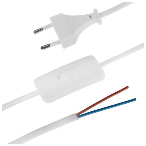 Шнур сетевой с выключателем для бра, 1,5 м, ШВВП 2 х 0.5 мм2, белый шнур сетевой с выключателем бра белый 2шт