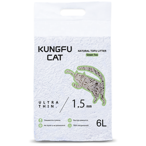 Kungfu Cat Green Tea Наполнитель комкующийся для кошачьего туалета Зеленый чай 6л комкующийся наполнитель йо tofu зеленый чай 6л