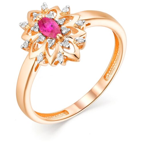 фото Алькор кольцо цветок с рубином и бриллиантами из красного золота 13462-103, размер 18