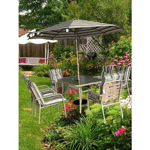 Комплект садовой мебели с зонтом, (8 предметов) стол: 150*90*72см, кресло: 60*63*93см MD-65270