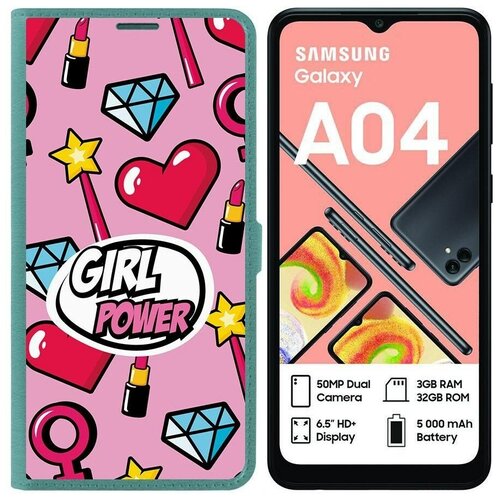 Чехол-книжка Krutoff Eco Book для Samsung Galaxy A04 (A045) Girl Power (зелёный опал) чехол книжка krutoff eco book для samsung galaxy a04 a045 girl power зелёный опал