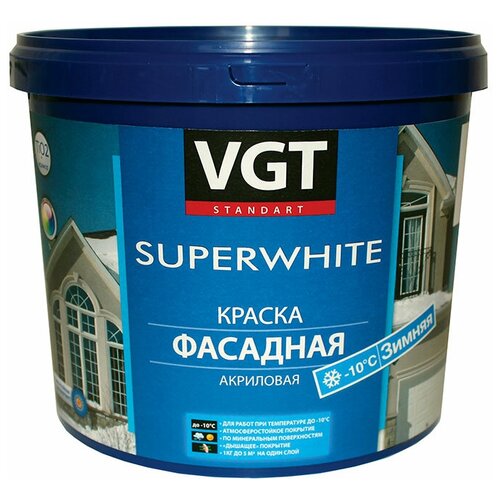 VGT SUPERWHITE ВД-АК-1180 краска фасадная зимняя для работ при отрицательных температурах (3кг) vgt краска супербелая вд ак 1180 фасадная зимняя 3кг 11605415