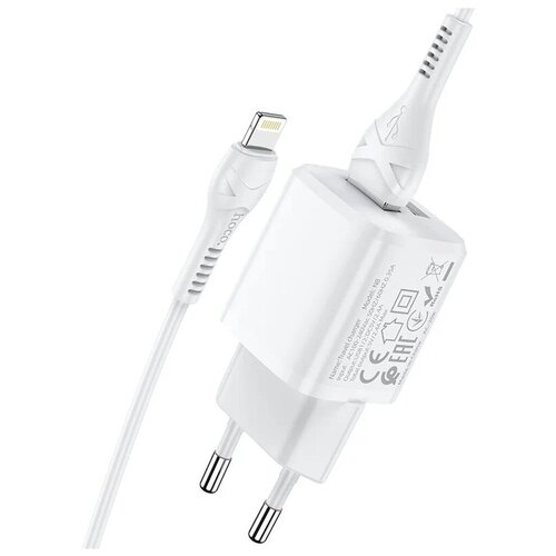 СЗУ Lightning на 2 USB 2.4A N8 HOCO белое сзу type c на 2 usb 2 4a n8 hoco белое