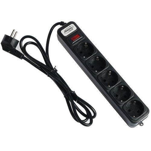 Сетевой фильтр черный Luazon Lighting, 5 розеток, 1.8 м, 2200 Вт, 3 х 0.75 мм2, 10 А, 220 В Luazon L