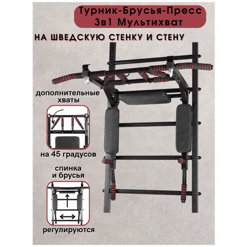 фото Турник мультихват на шведскую стенку черный sportlim