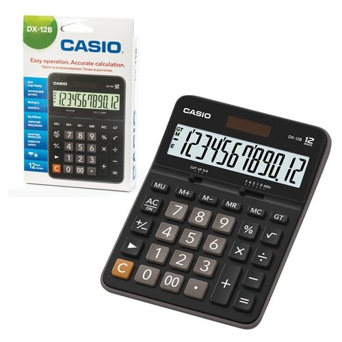 Калькулятор настольный CASIO DX-12B-W (175х129 мм) 12 разрядов двойное питание черный DX-12B-W-EC