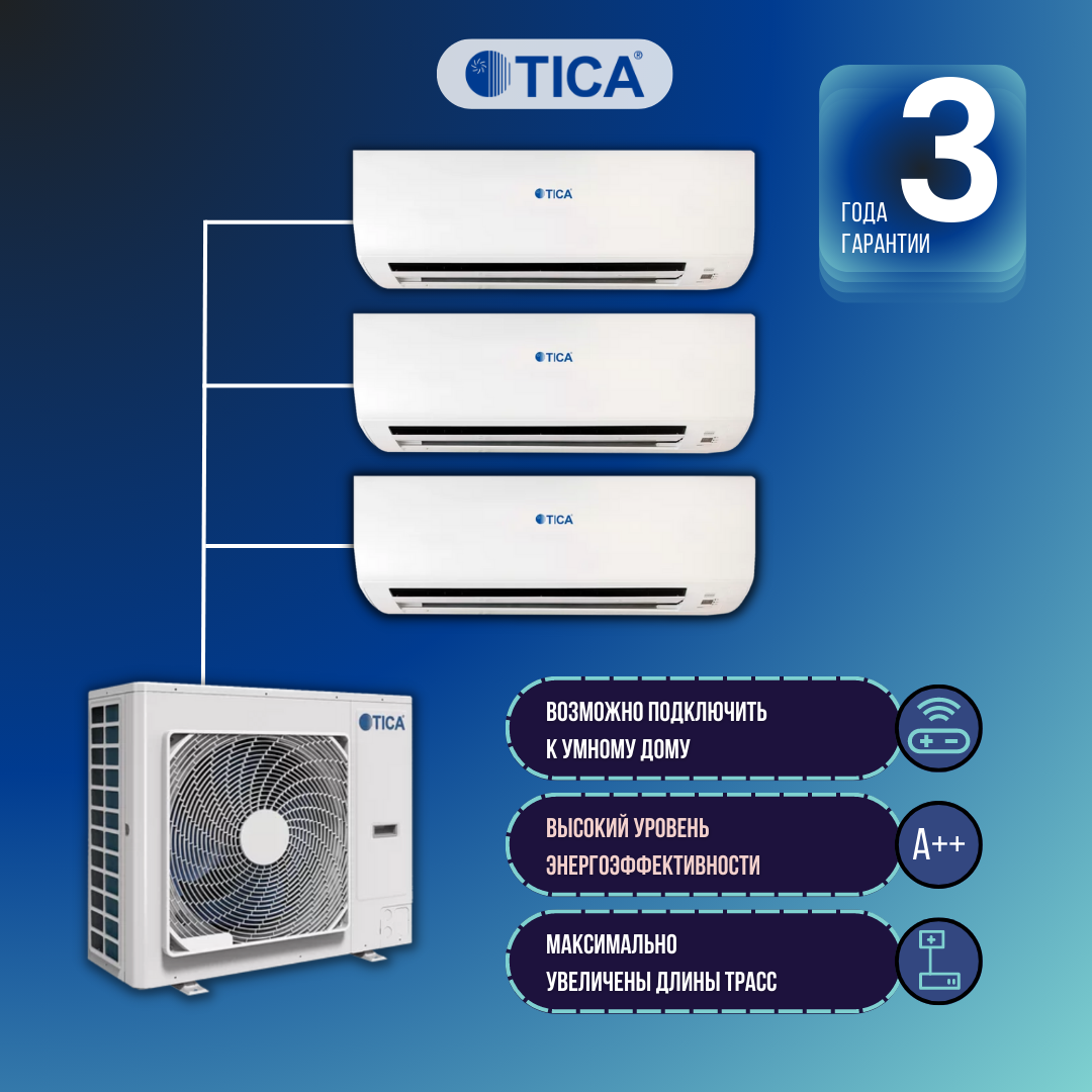 Мини-VRF система TICA 3 х TMVW036ACB / TIMS112CSREC на 3 комнаты - фотография № 1