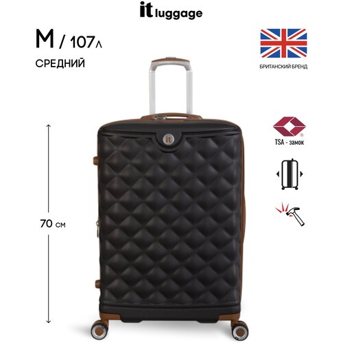 фото Чемодан it luggage, abs-пластик, опорные ножки на боковой стенке, увеличение объема, износостойкий, жесткое дно, 107 л, размер m, черный