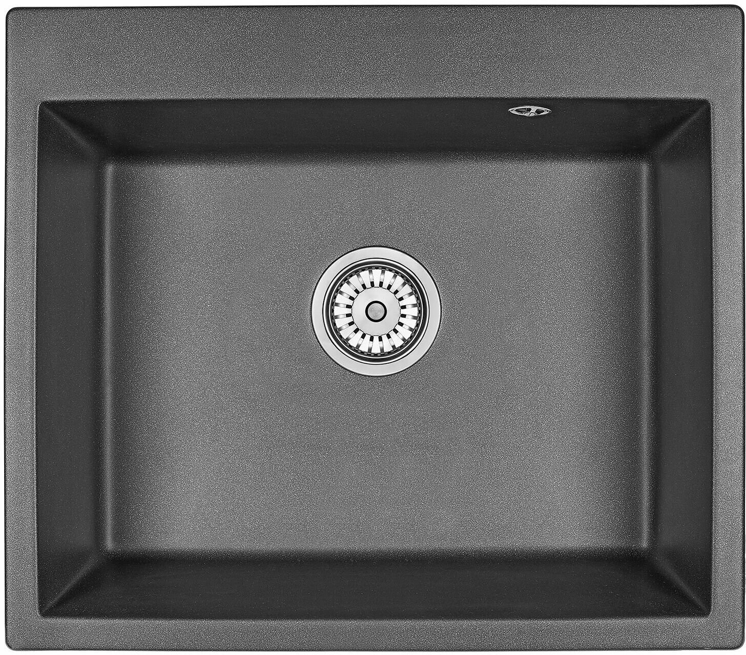 Кухонная мойка кварцевая Granula GR-6001 односекционная квадратная, врезная, чаша 540x410, цвет черный (6001bl)