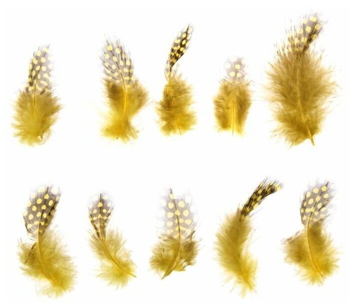 Набор перьев для декора 10 шт, размер 1 шт: 5 × 2 см, цвет жёлтый с коричневым ТероПром 1250972