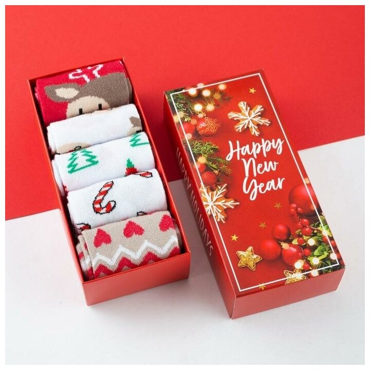 Набор новогодних женских носков KAFTAN "Happy holidays" р. 36-40 (23-25 см), 5 пар