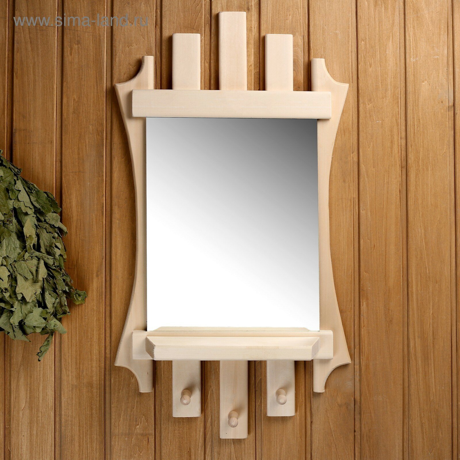 Зеркало "Резное Лесенка" с полкой 3 крючка, 75×40 см - фотография № 7