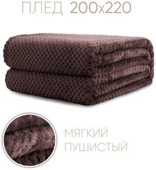 Плед Велсофт Коричневый для кровати, дивана / Плед Евро 200х220 см / Плед для пикника / Плед для детской / Покрывало на кровать, диван