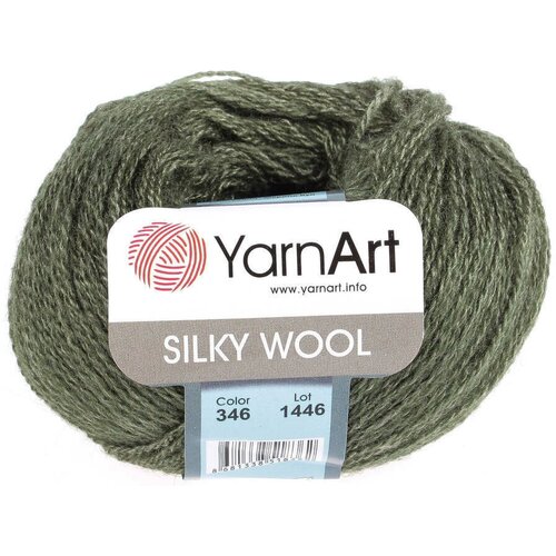 Пряжа YarnArt Silky Wool / 25 гр. 190 м. / 35% шёлк, 65% шерсть мериноса / 346 хаки- 5 шт