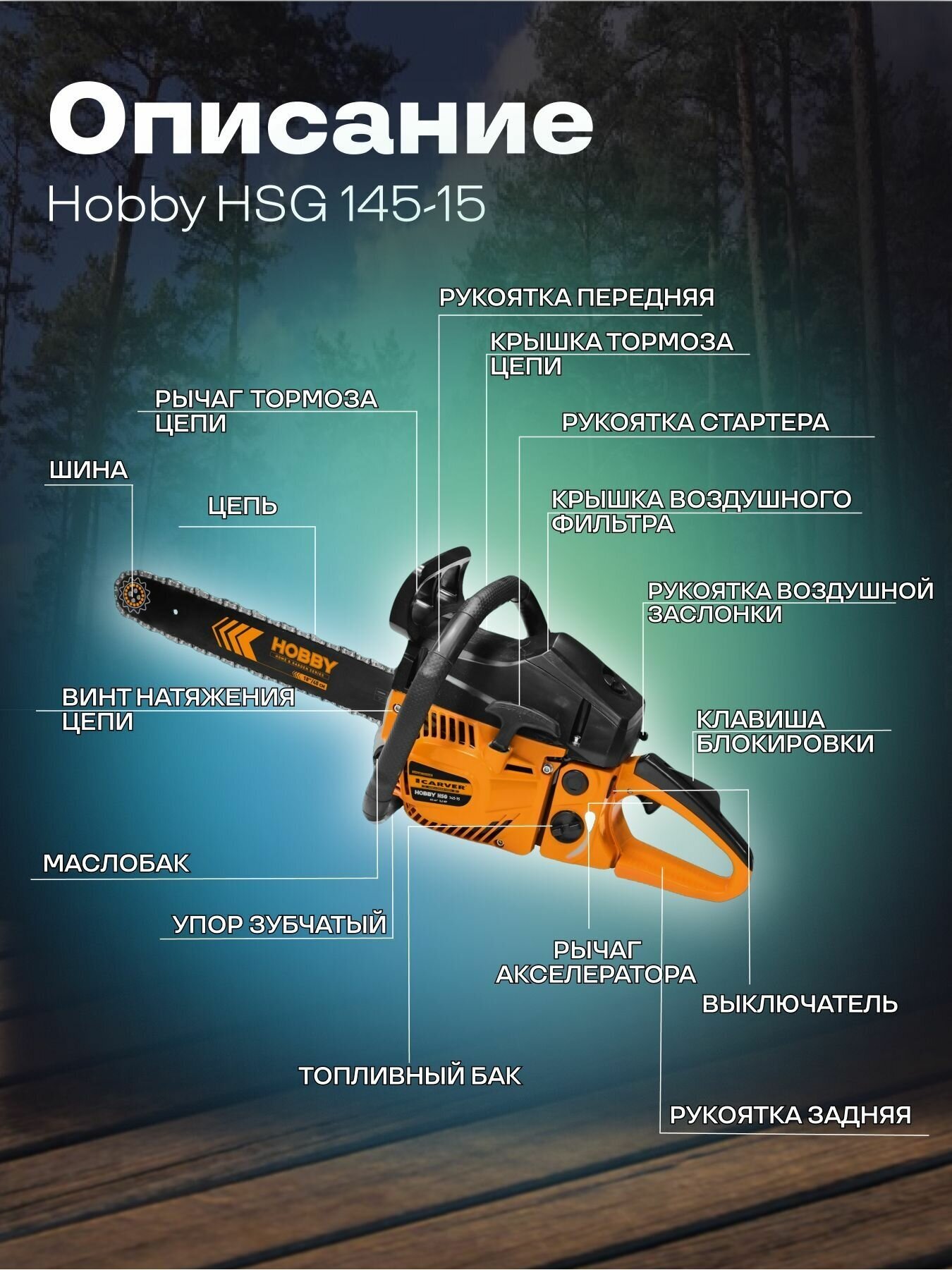 Бензопила Carver HOBBY HSG 145-15 (01.004.00042) - фото №5