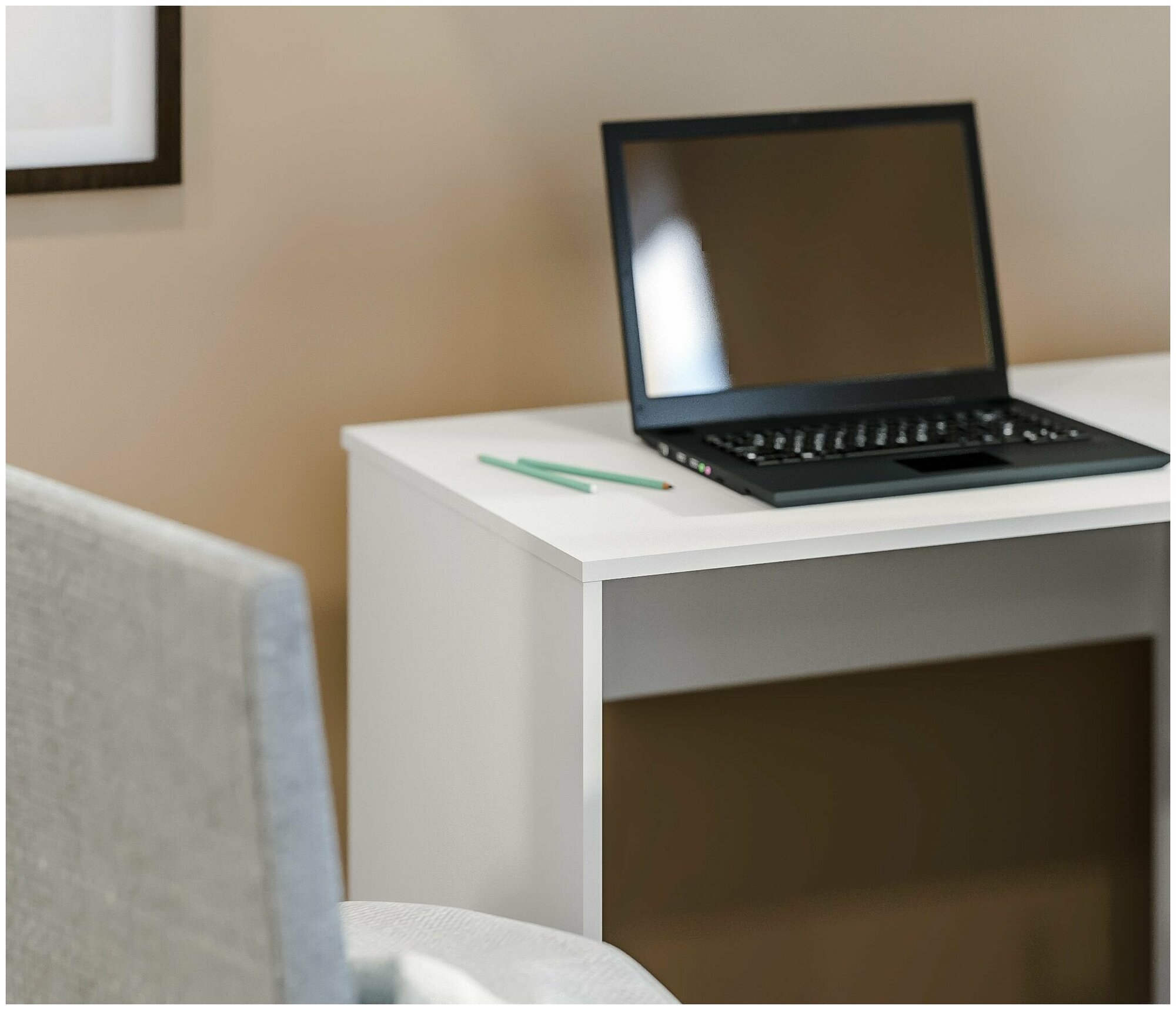 Компьютерный письменный стол столплит Mika СБ-3277 угловой с тумбой с ящиком с полкой со стеллажом Белый/Серый 119х76х98