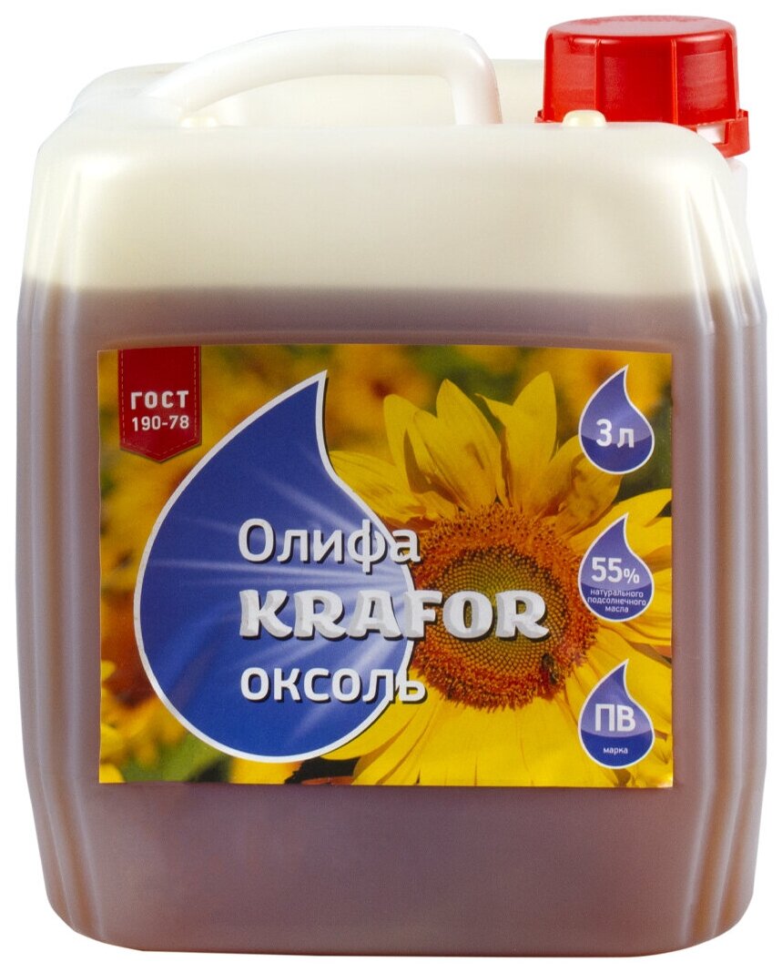 Олифа Оксоль Krafor, для деревянных и металлических поверхностей, 3 л, бесцветная